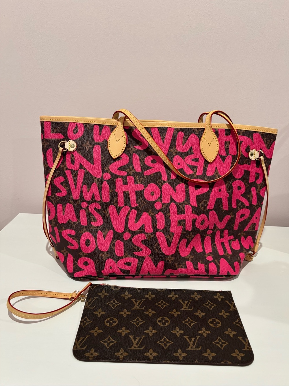 💓Designer Inspired Monogram & Pink Graffiti Canvas Women’s Tote Bag💓